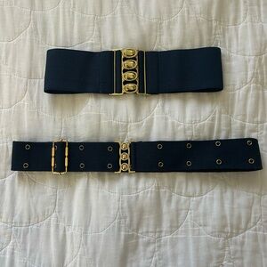 Navy Blue Stretch Belt with Gold Buckle